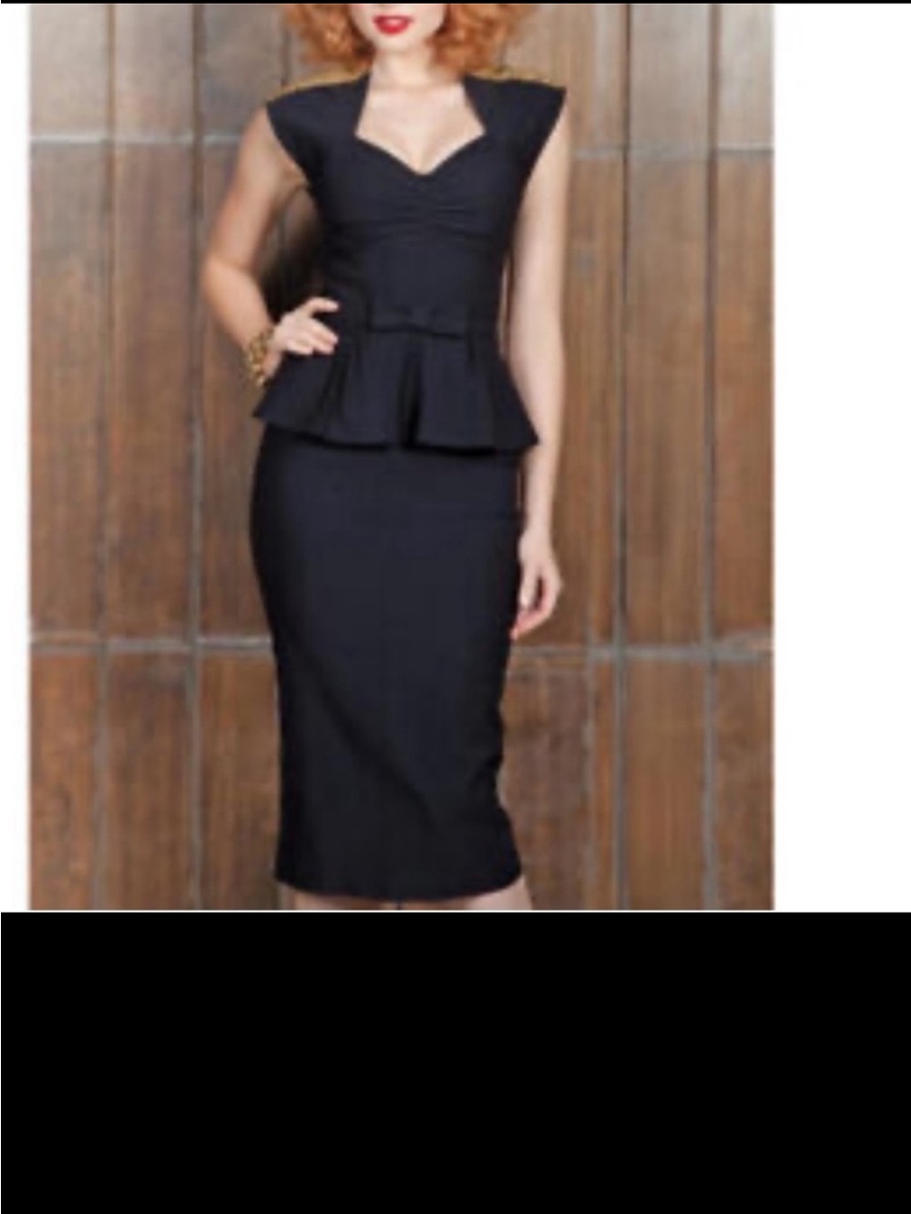Stop Staring vintage retro pinup Black Peplum Stretch Midi Dress
